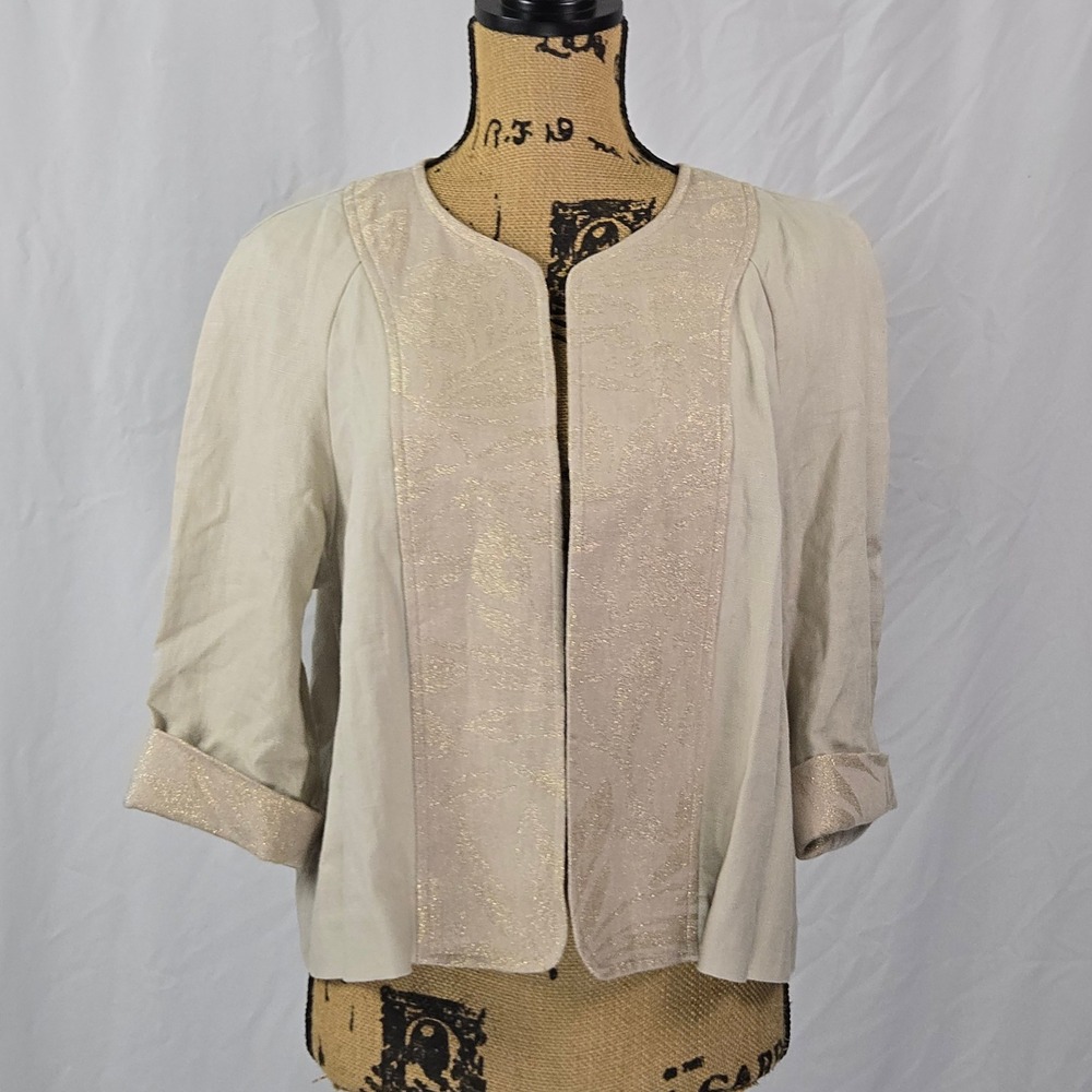 Coldwater Creek Linen Brocade Border Shimmer Jacket PL Petite Large‎ NWT